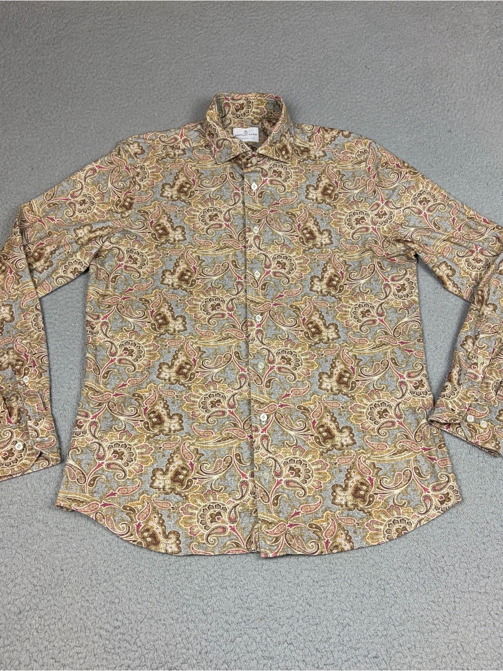 Emanuel Berg Shirt Men’s Paisley Button-Down Shirt in Beige & Red Soft